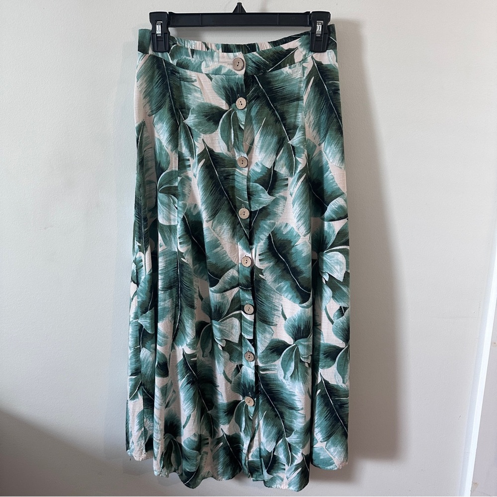VINTAGE  | Women’s Tropical Print Button Down Skirt size Medium